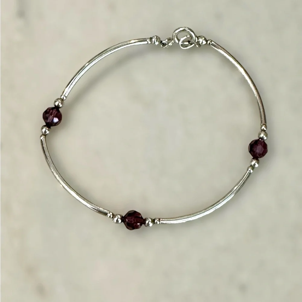 Sterling Silver Bracelet with Amethyst Faceted Beads